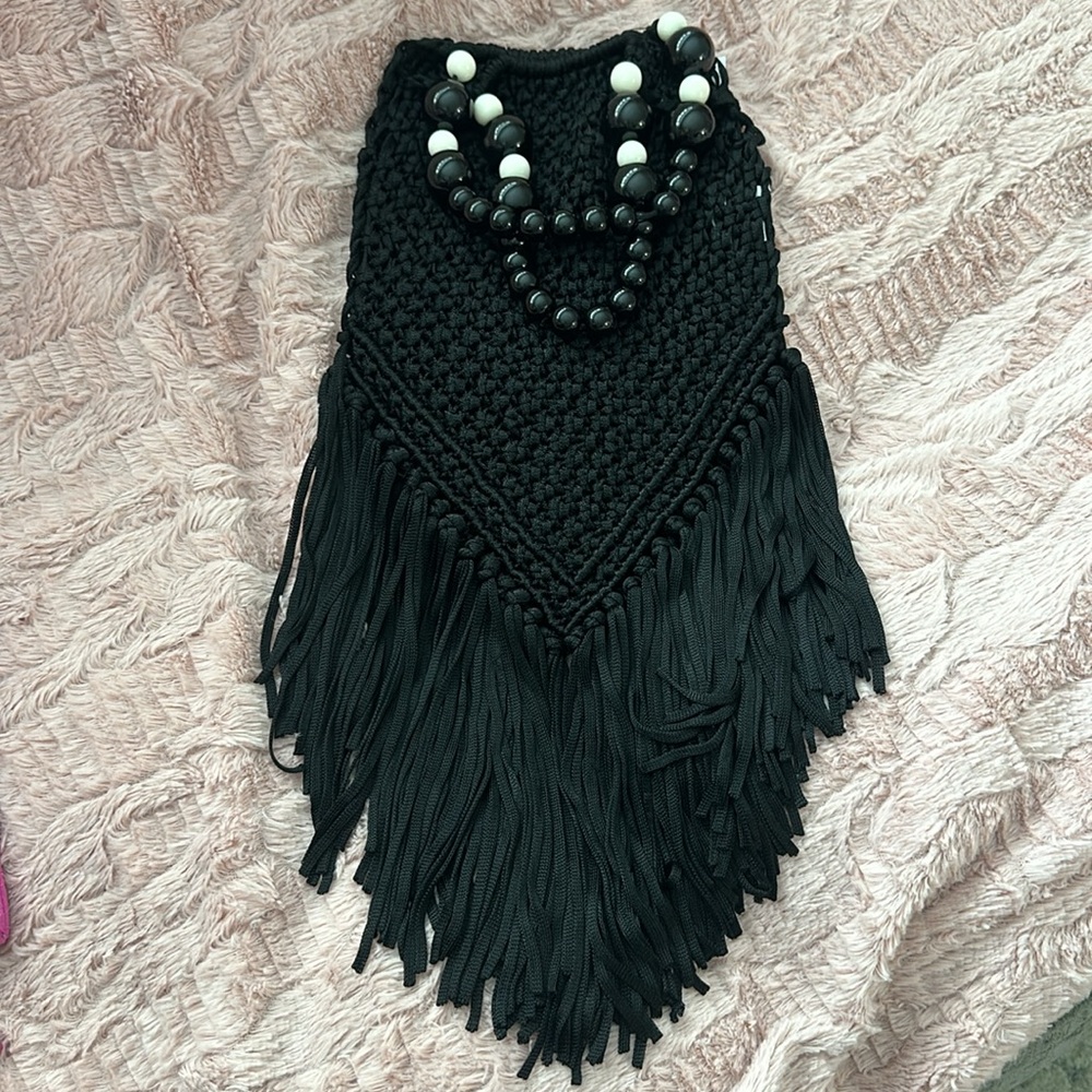 No Boundaries Beaded Crochet Fringe Black Festival Summer Bag Handbag - so fun!